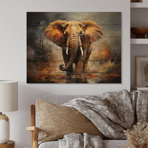 Designart "Wild Spirit of Elephants" Animals Print on Natural Pine Wood