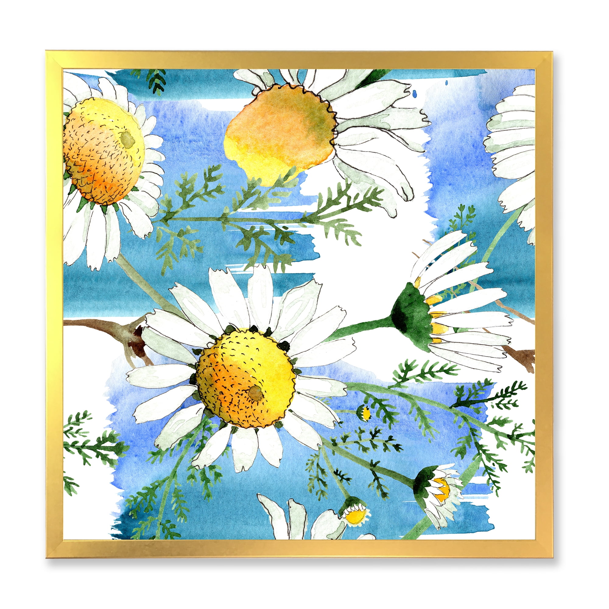 Designart 'Wild Spring White Chamomile Flowers' Traditional Framed Art Print