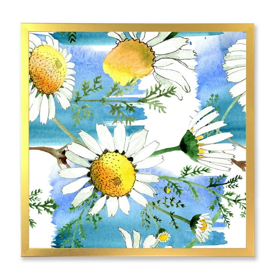 Designart 'Wild Spring White Chamomile Flowers' Traditional Framed Art Print