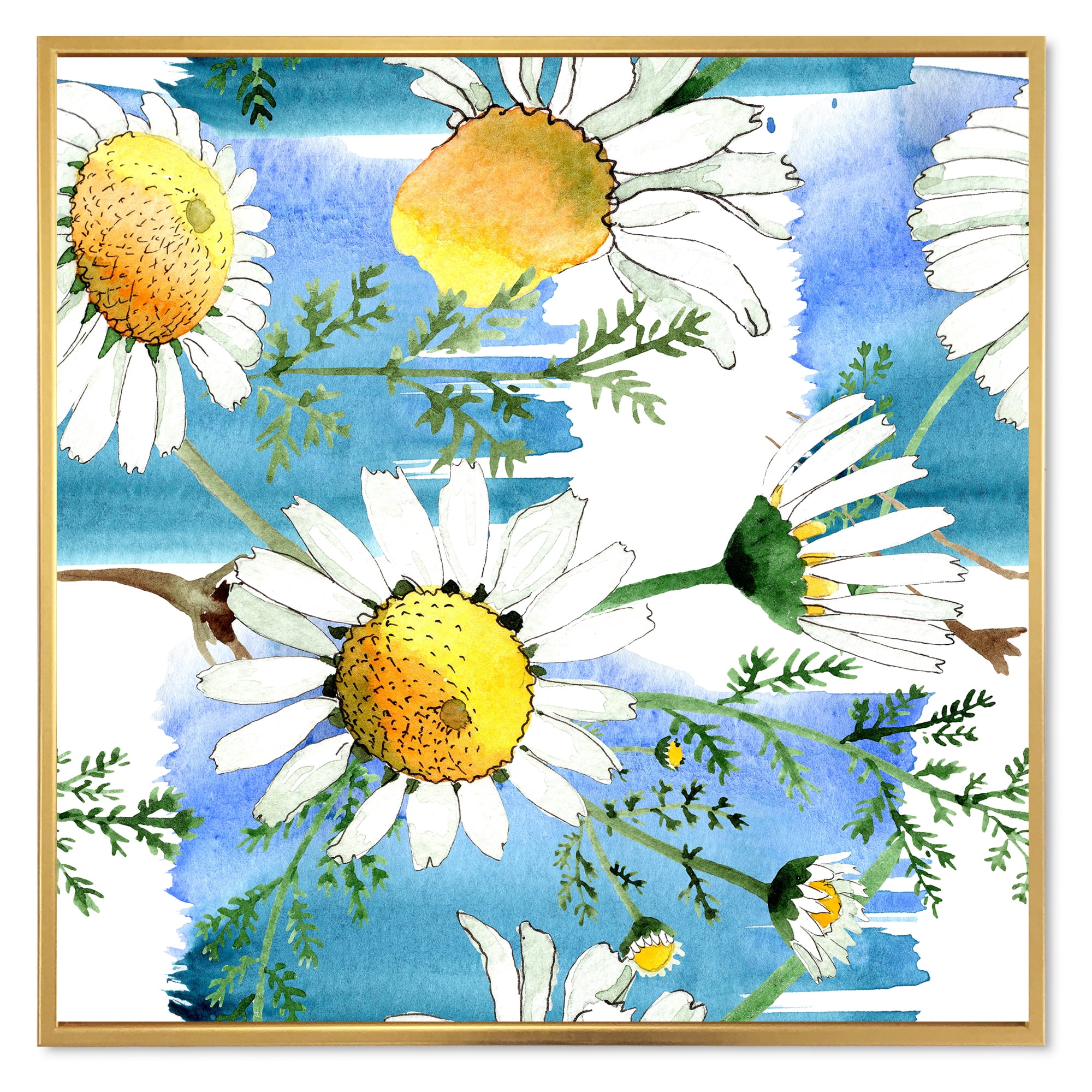 Designart 'Wild Spring White Chamomile Flowers' Traditional Framed Canvas Wall Art Print