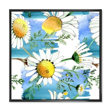 Designart 'Wild Spring White Chamomile Flowers' Traditional Framed Canvas Wall Art Print