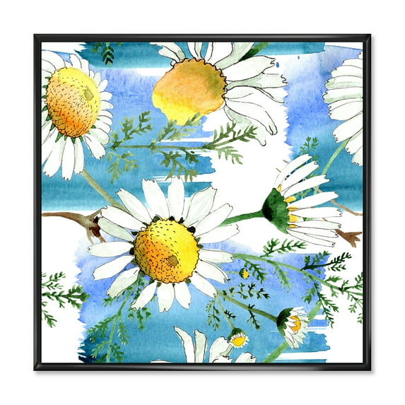 Designart 'Wild Spring White Chamomile Flowers' Traditional Framed Canvas Wall Art Print
