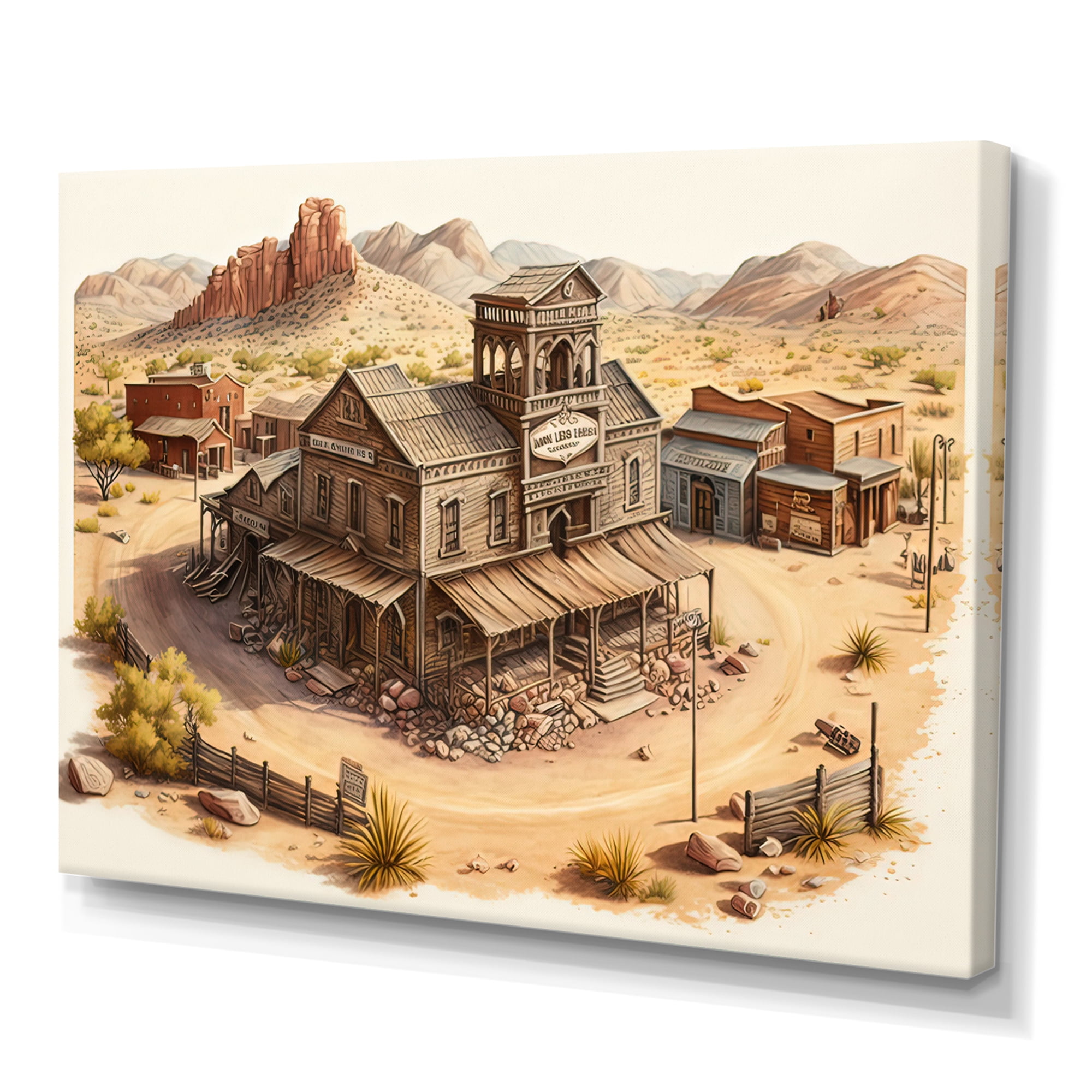 Designart Wild West Town I Canvas Wall Art