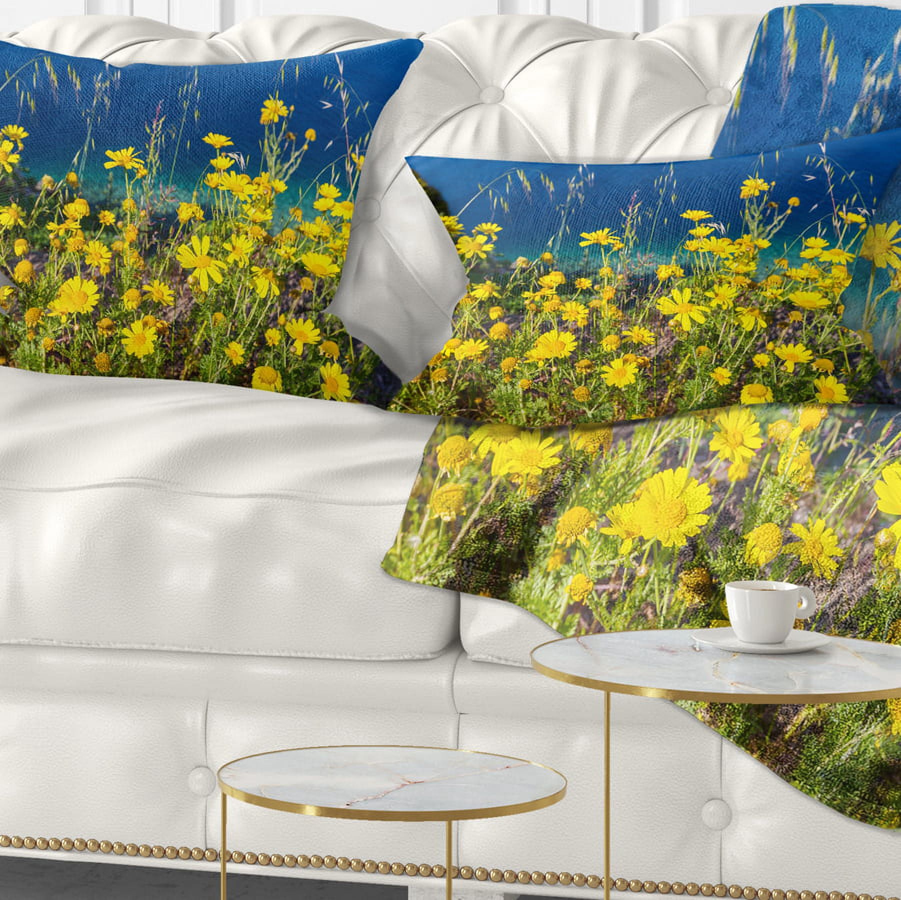 Designart Wild Yellow Flowers over Sea Coast - Flower Throw Pillow - 12x20
