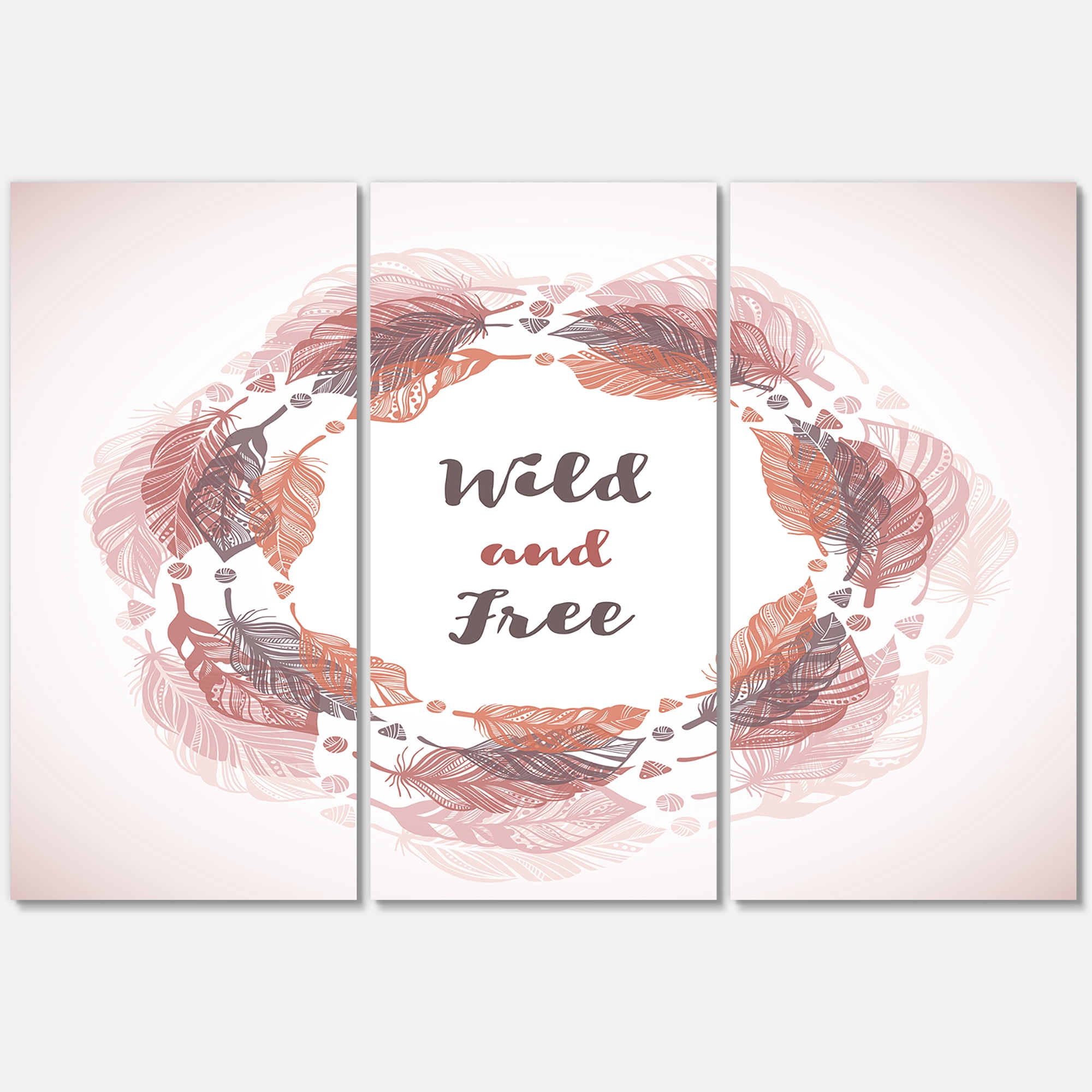 Designart ' Wild and Free Feather Wreath In Boho Style ' Bohemian & Eclectic Canvas Wall Art Print