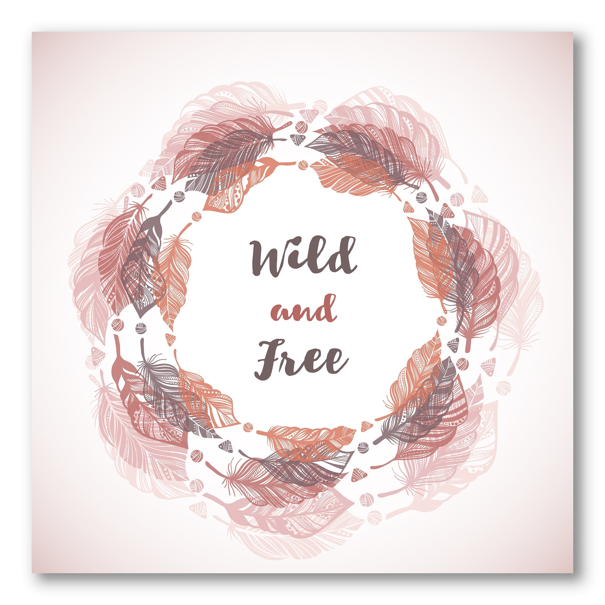 Designart ' Wild and Free Feather Wreath In Boho Style ' Bohemian & Eclectic Canvas Wall Art Print