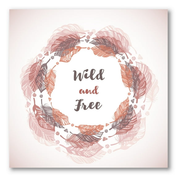 Designart ' Wild and Free Feather Wreath In Boho Style ' Bohemian & Eclectic Canvas Wall Art Print