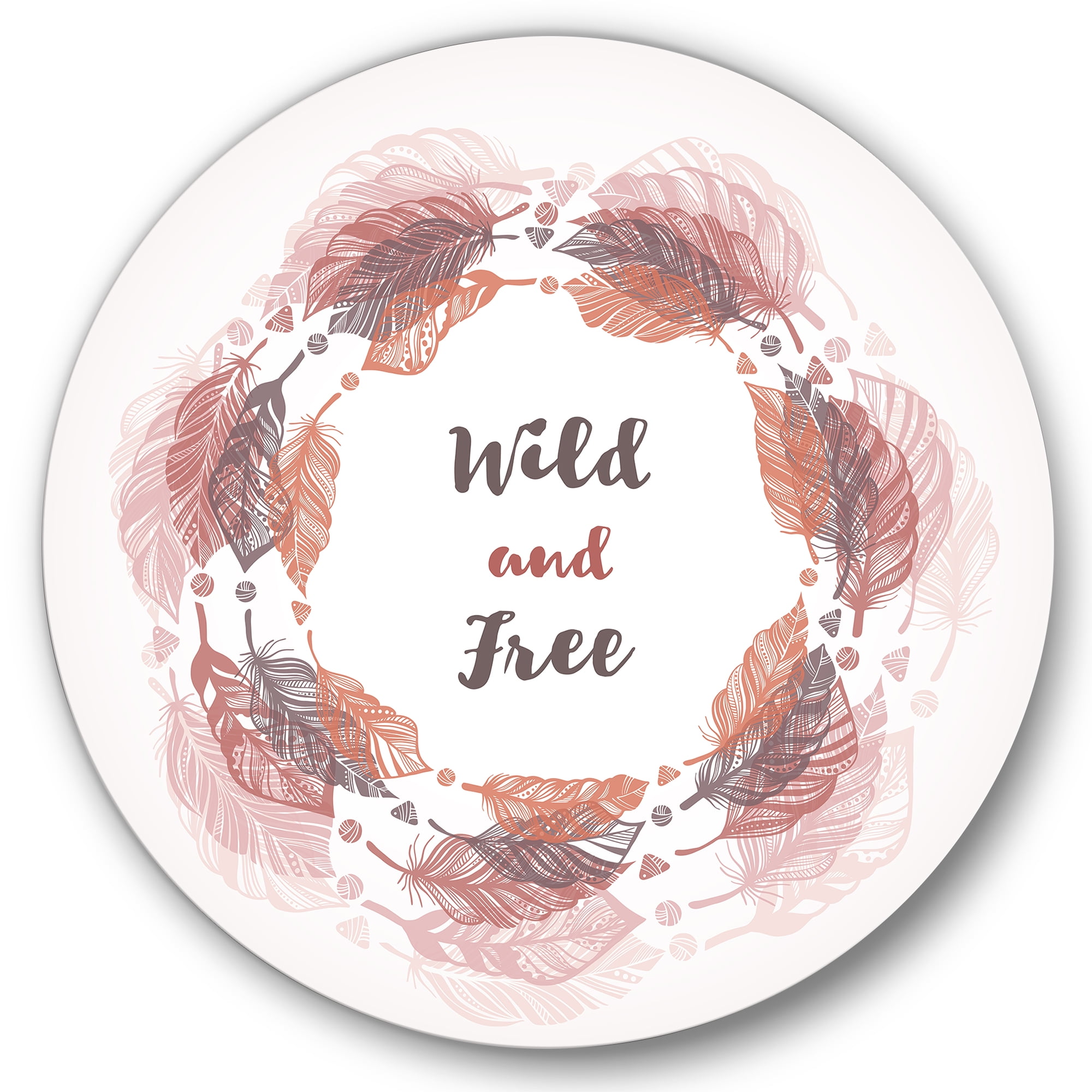 Designart 'Wild and Free Feather Wreath In Boho Style' Bohemian & Eclectic Circle Metal Wall Art 29x29 - Disc of 29
