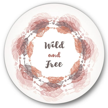 Designart 'Wild and Free Feather Wreath In Boho Style' Bohemian & Eclectic Circle Metal Wall Art 36x36 - Disc of 36