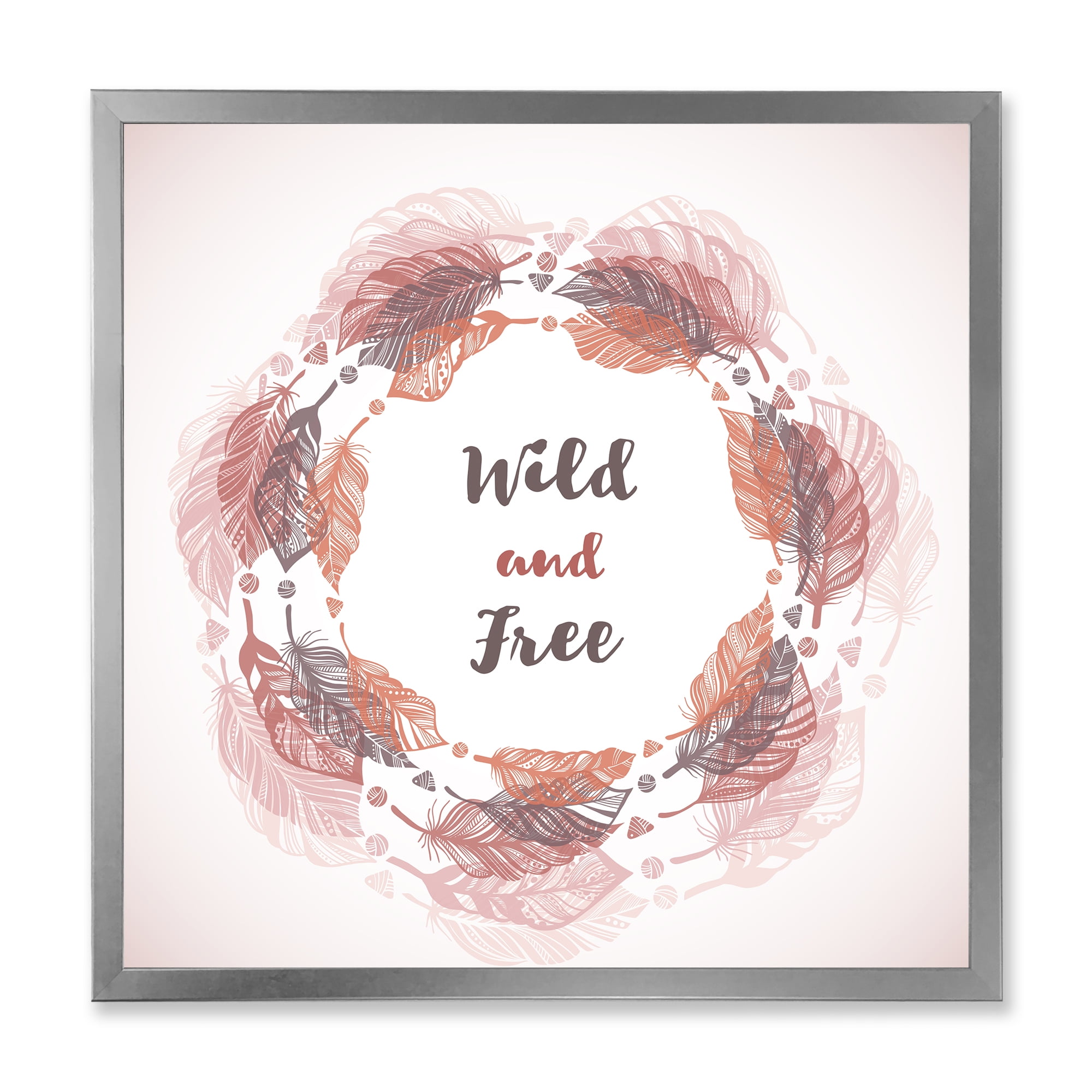 Designart 'Wild and Free Feather Wreath In Boho Style' Bohemian & Eclectic Framed Art Print