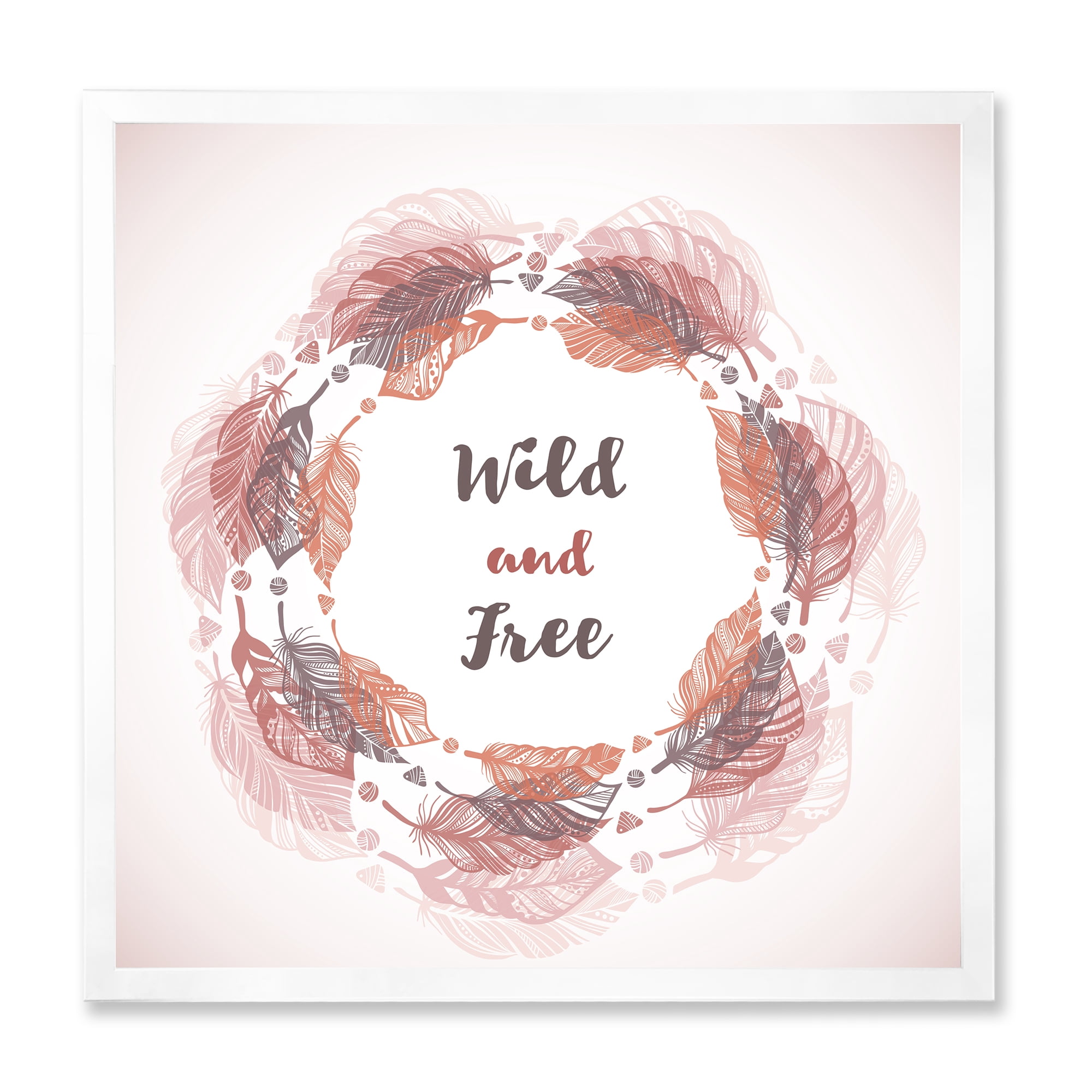 Designart 'Wild and Free Feather Wreath In Boho Style' Bohemian & Eclectic Framed Art Print