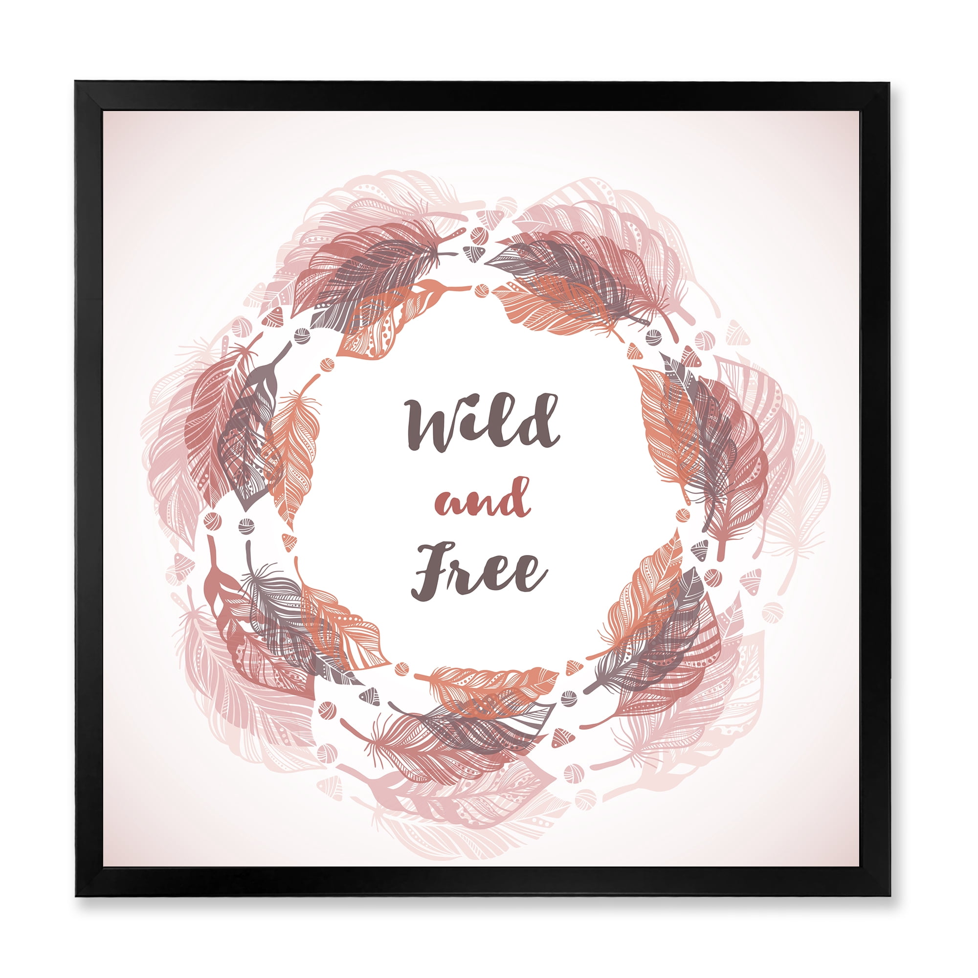Designart 'Wild and Free Feather Wreath In Boho Style' Bohemian & Eclectic Framed Art Print