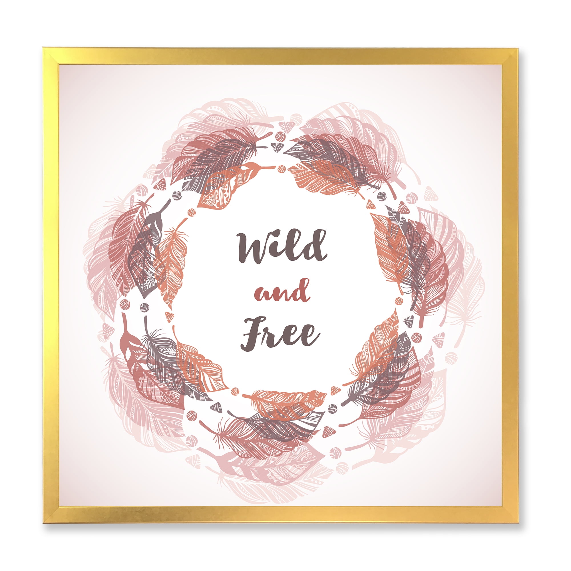 Designart 'Wild and Free Feather Wreath In Boho Style' Bohemian & Eclectic Framed Art Print
