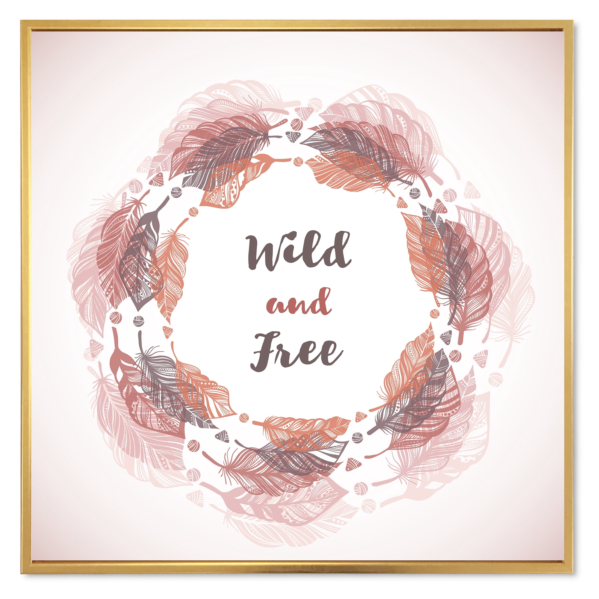 Designart 'Wild and Free Feather Wreath In Boho Style' Bohemian & Eclectic Framed Canvas Wall Art Print