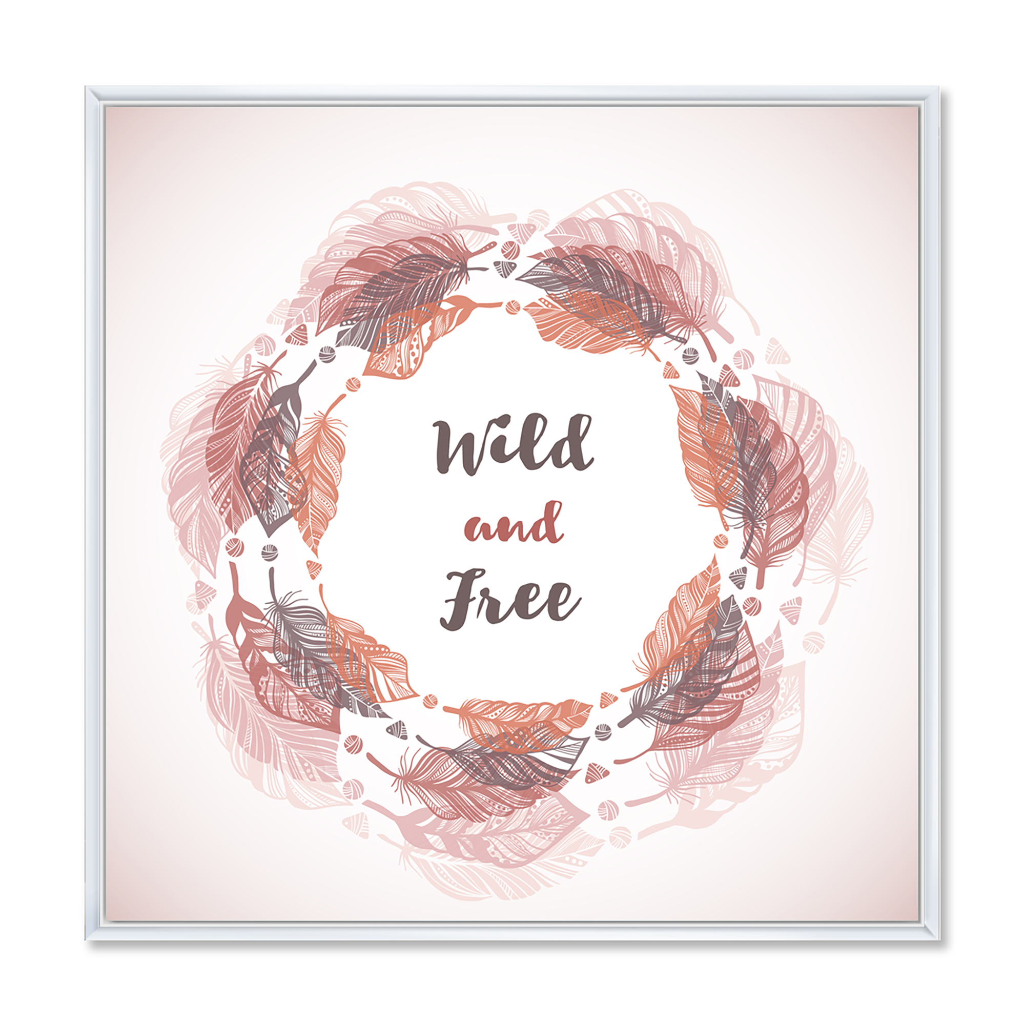 Designart 'Wild and Free Feather Wreath In Boho Style' Bohemian & Eclectic Framed Canvas Wall Art Print