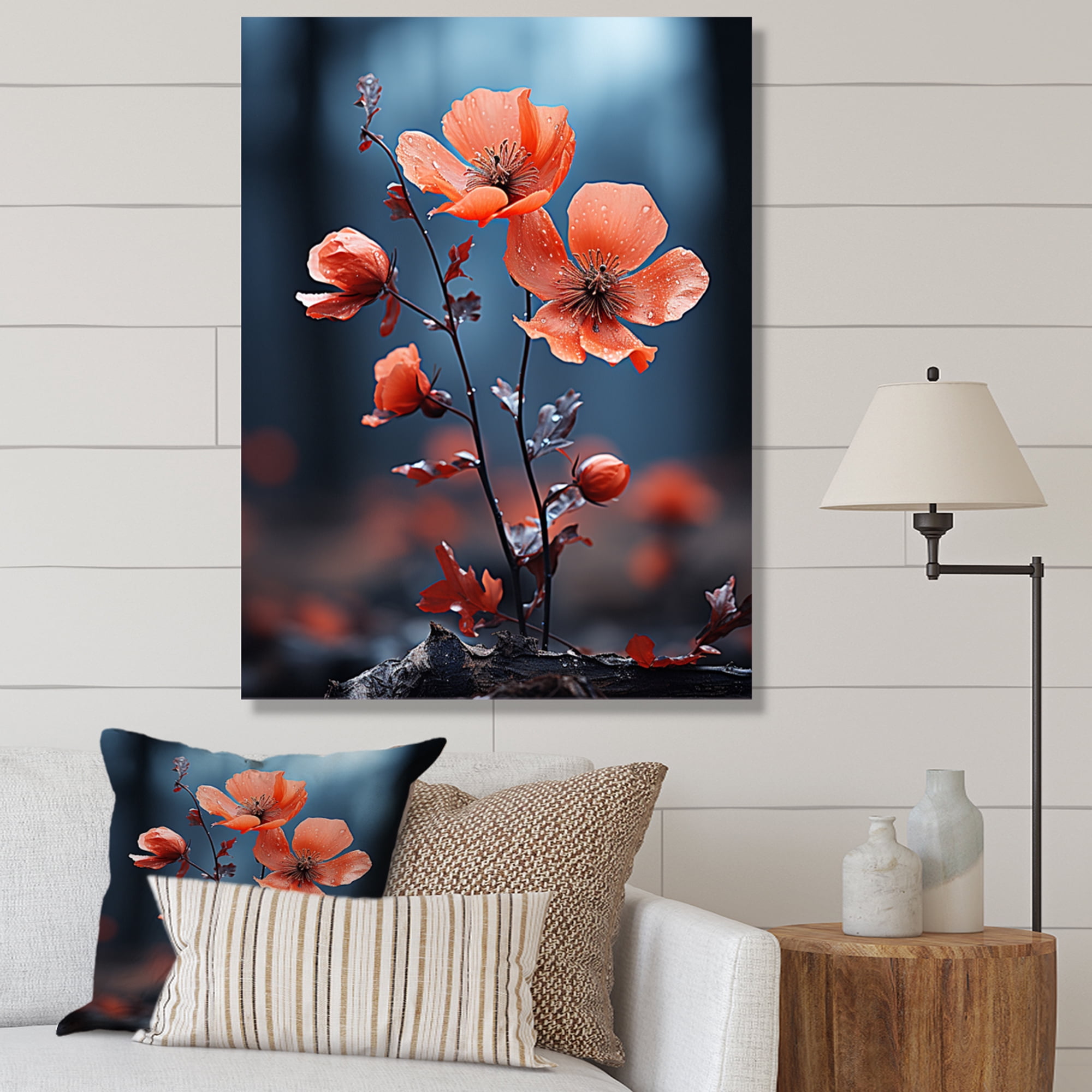 Designart "Wildfire Poppy Red and Blue Flowers" Floral & Botanical ...