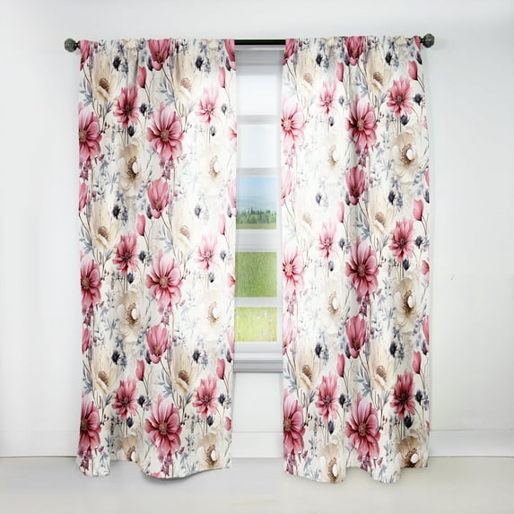 Designart "Wildflower Serenity In Pink And Beige I" Floral Room Darkening Curtain Single Panel
