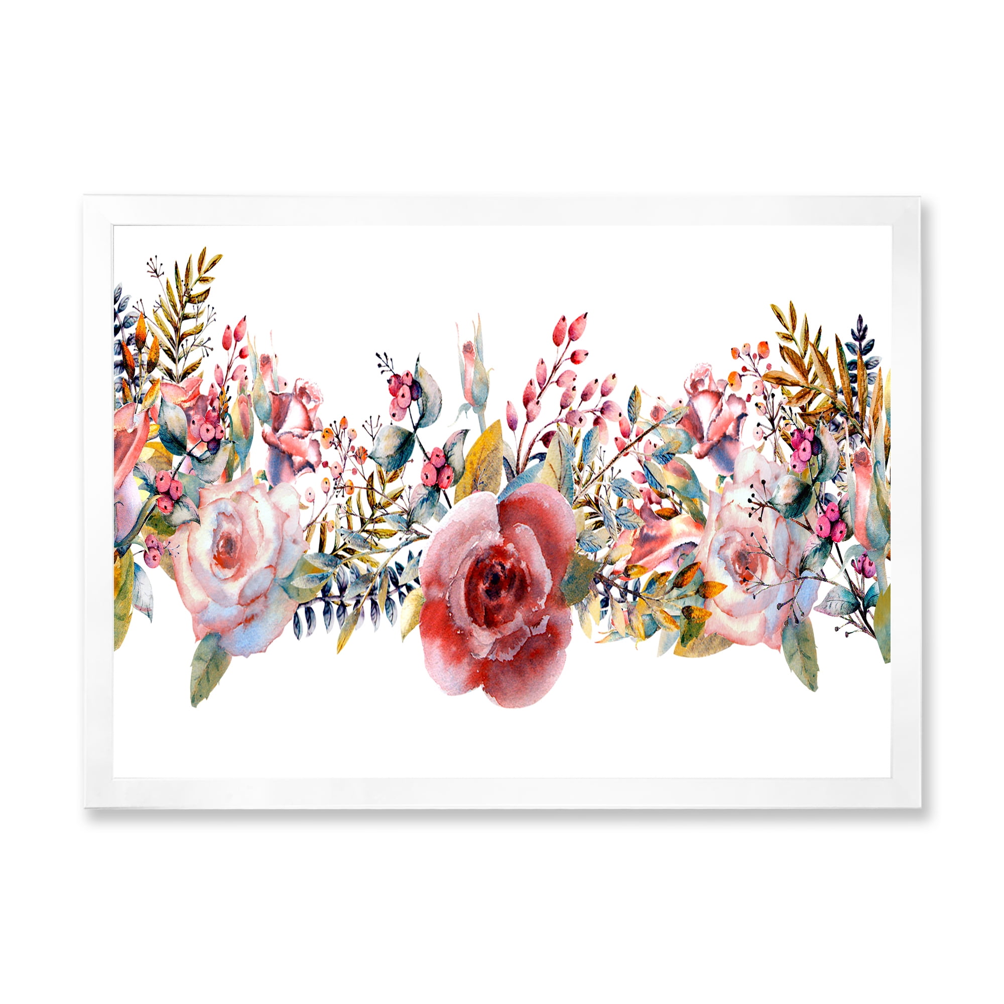Designart 'Wildflower and Pink Roses' Farmhouse Framed Art Print