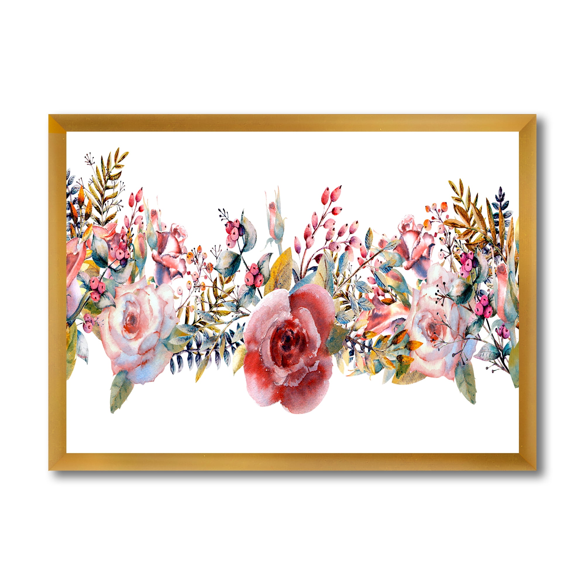 Designart 'Wildflower and Pink Roses' Farmhouse Framed Art Print