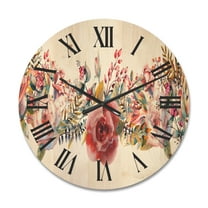 Designart 'Wildflower and Pink Roses' Farmhouse Wood Wall Clock