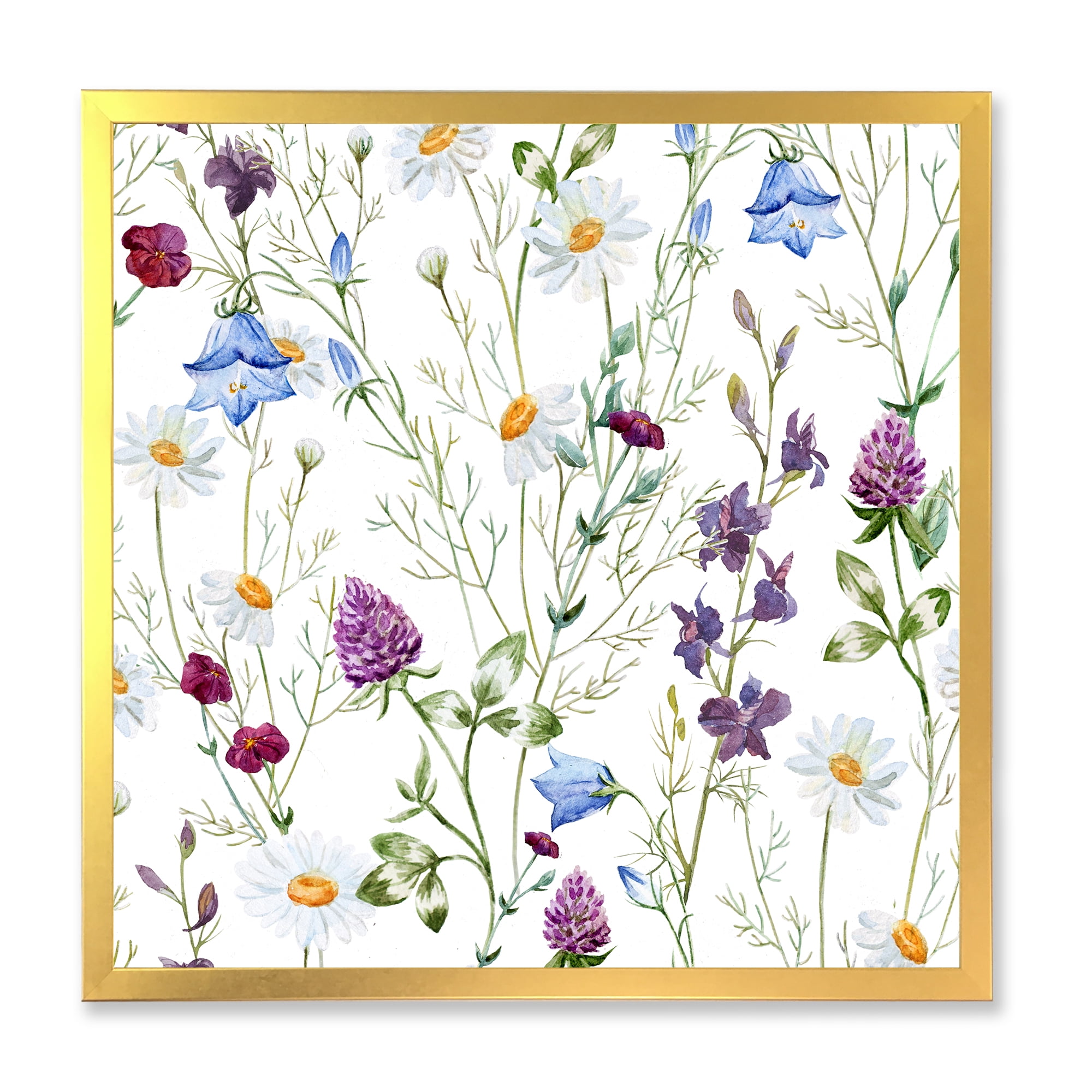 Designart 'Wildflowers Clover Bell and Chamomile I' Traditional Framed Art Print