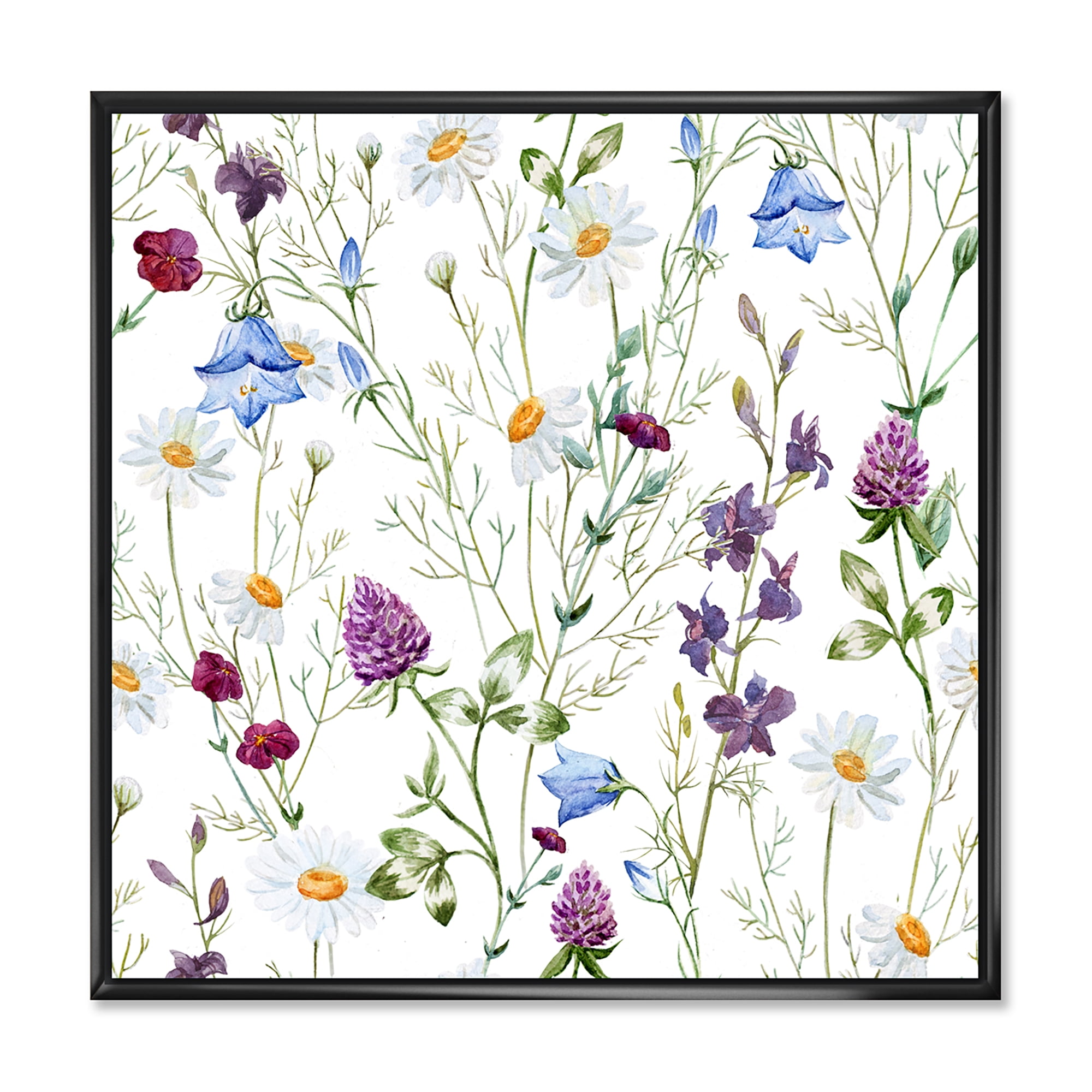 Designart 'Wildflowers Clover Bell and Chamomile I' Traditional Framed Canvas Wall Art Print
