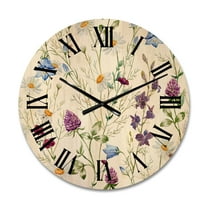Designart 'Wildflowers Clover Bell and Chamomile I' Traditional Wood Wall Clock