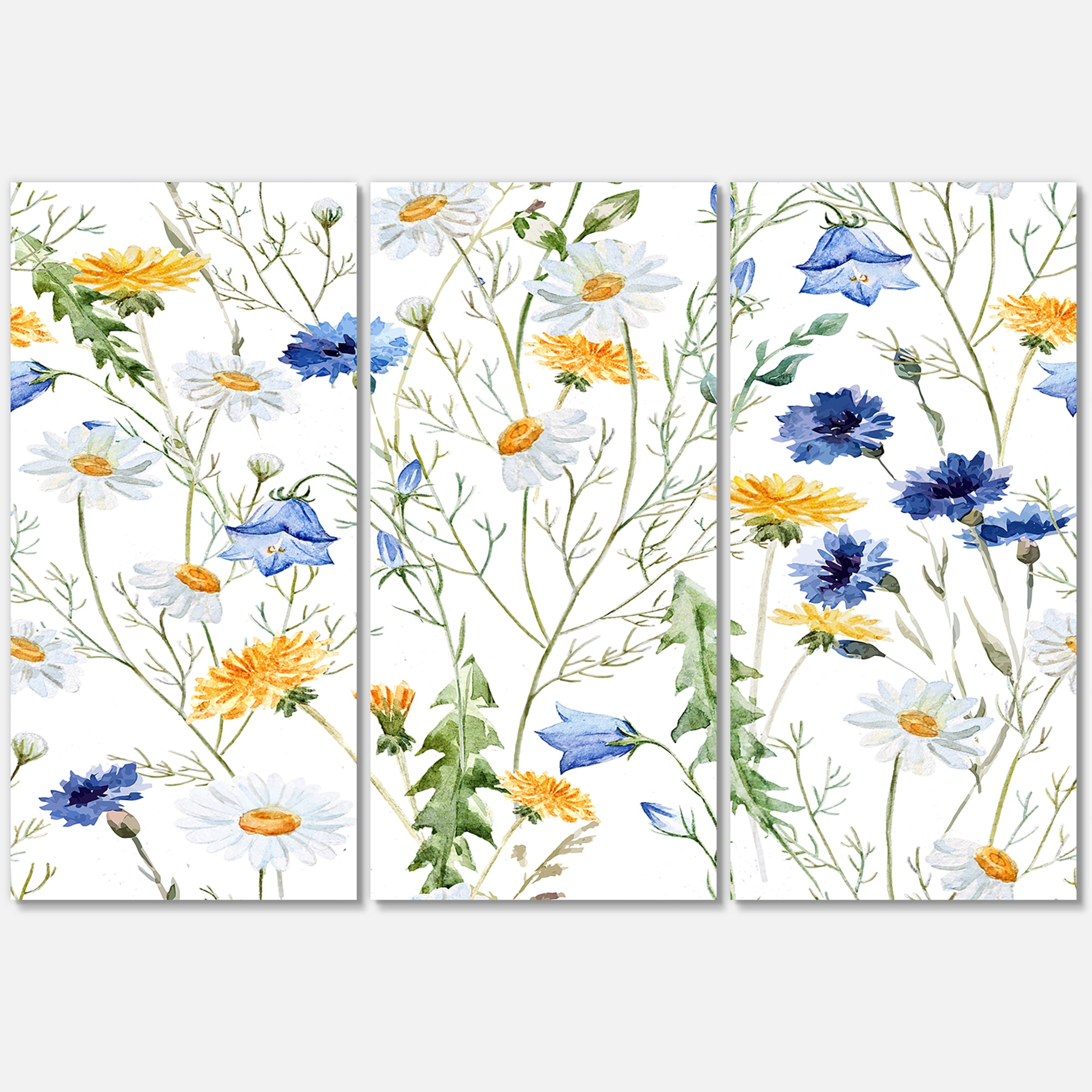 Designart ' Wildflowers Clover Bell and Chamomile II ' Traditional Canvas Wall Art Print