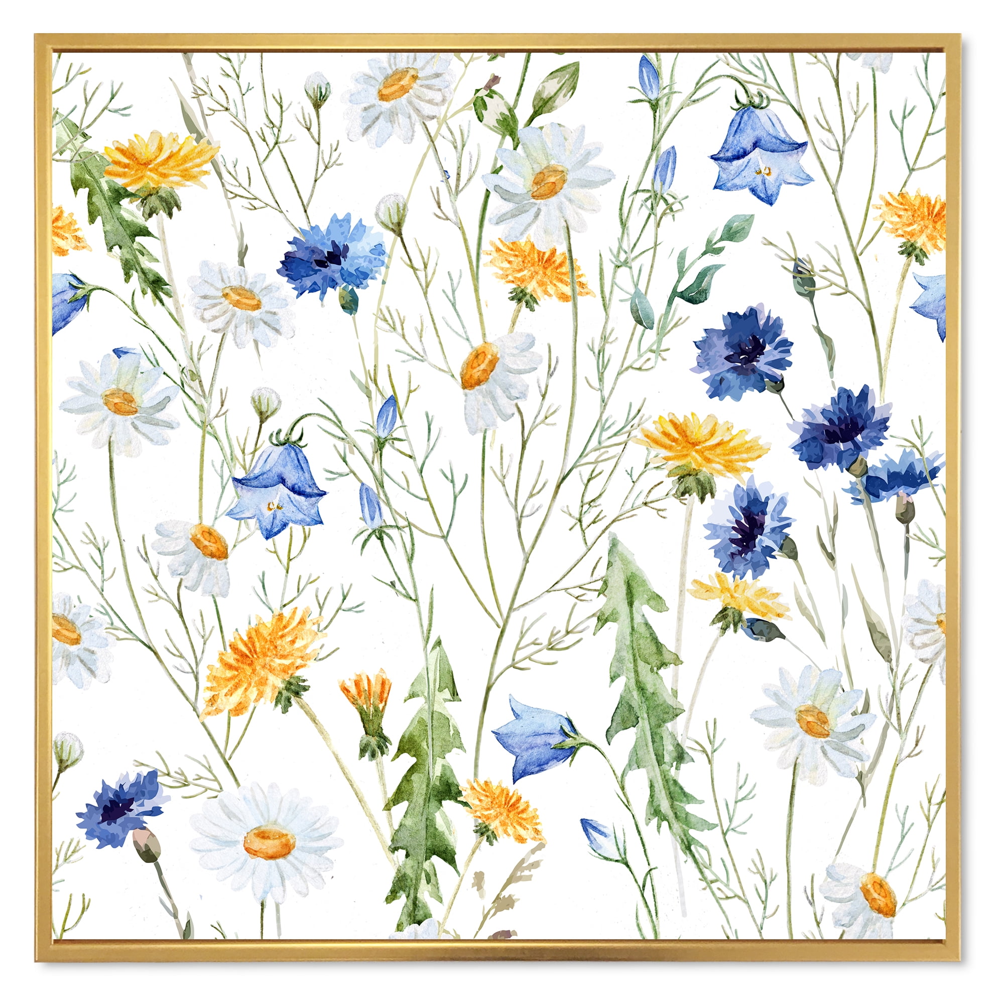 Designart 'Wildflowers Clover Bell and Chamomile II' Traditional Framed Canvas Wall Art Print