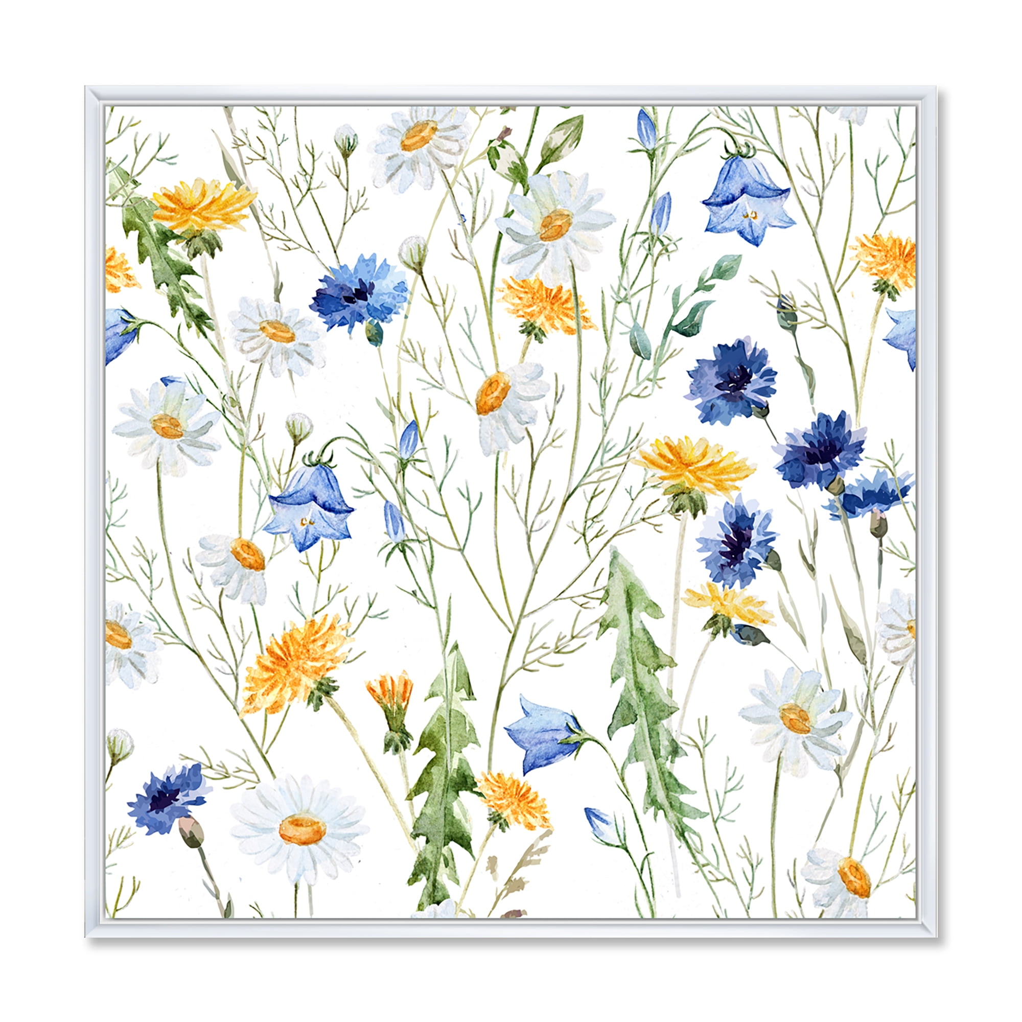 Designart 'Wildflowers Clover Bell and Chamomile II' Traditional Framed Canvas Wall Art Print