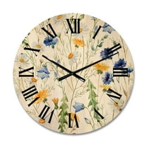 Designart 'Wildflowers Clover Bell and Chamomile II' Traditional Wood Wall Clock