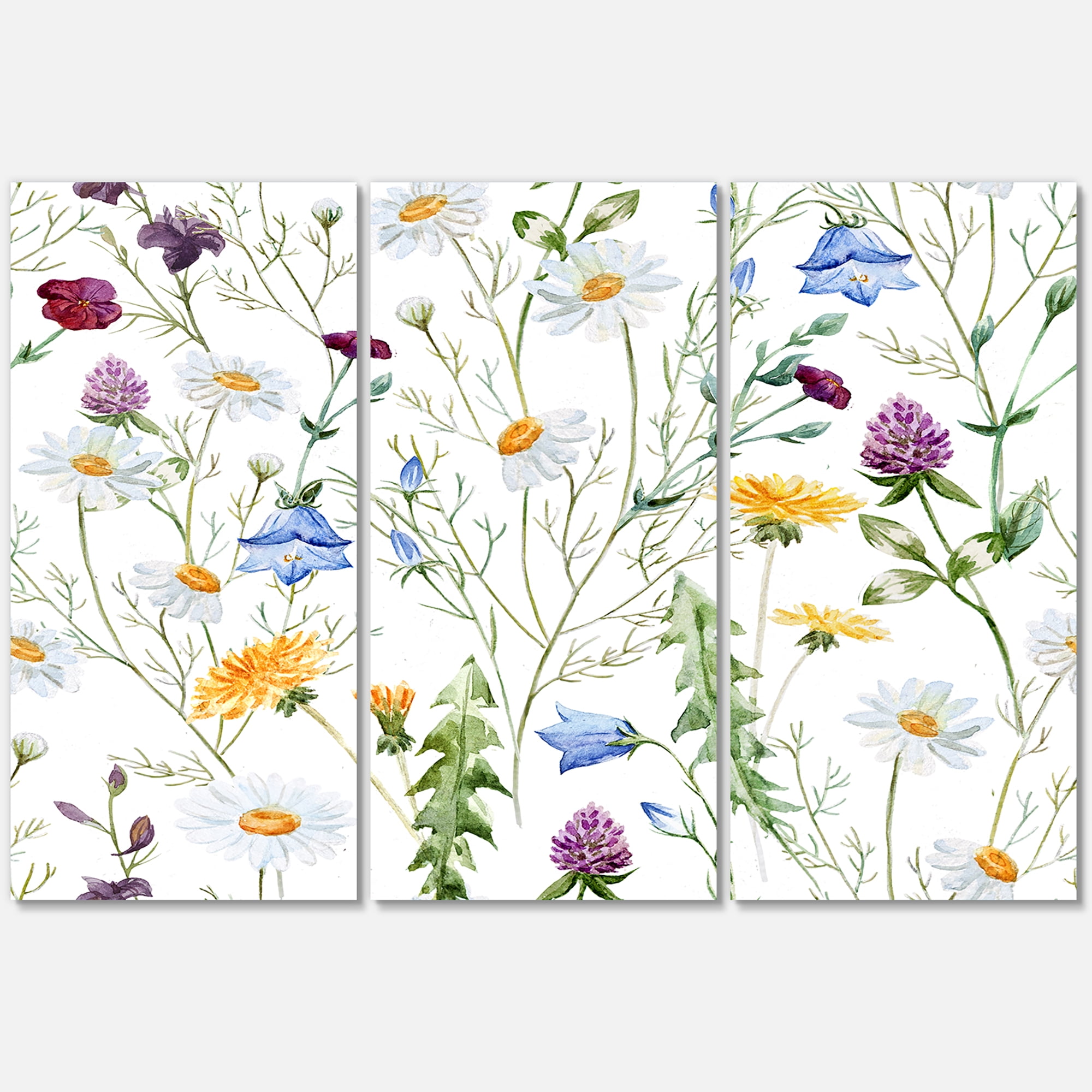 Designart ' Wildflowers Clover Bell and Chamomile III ' Traditional Canvas Wall Art Print