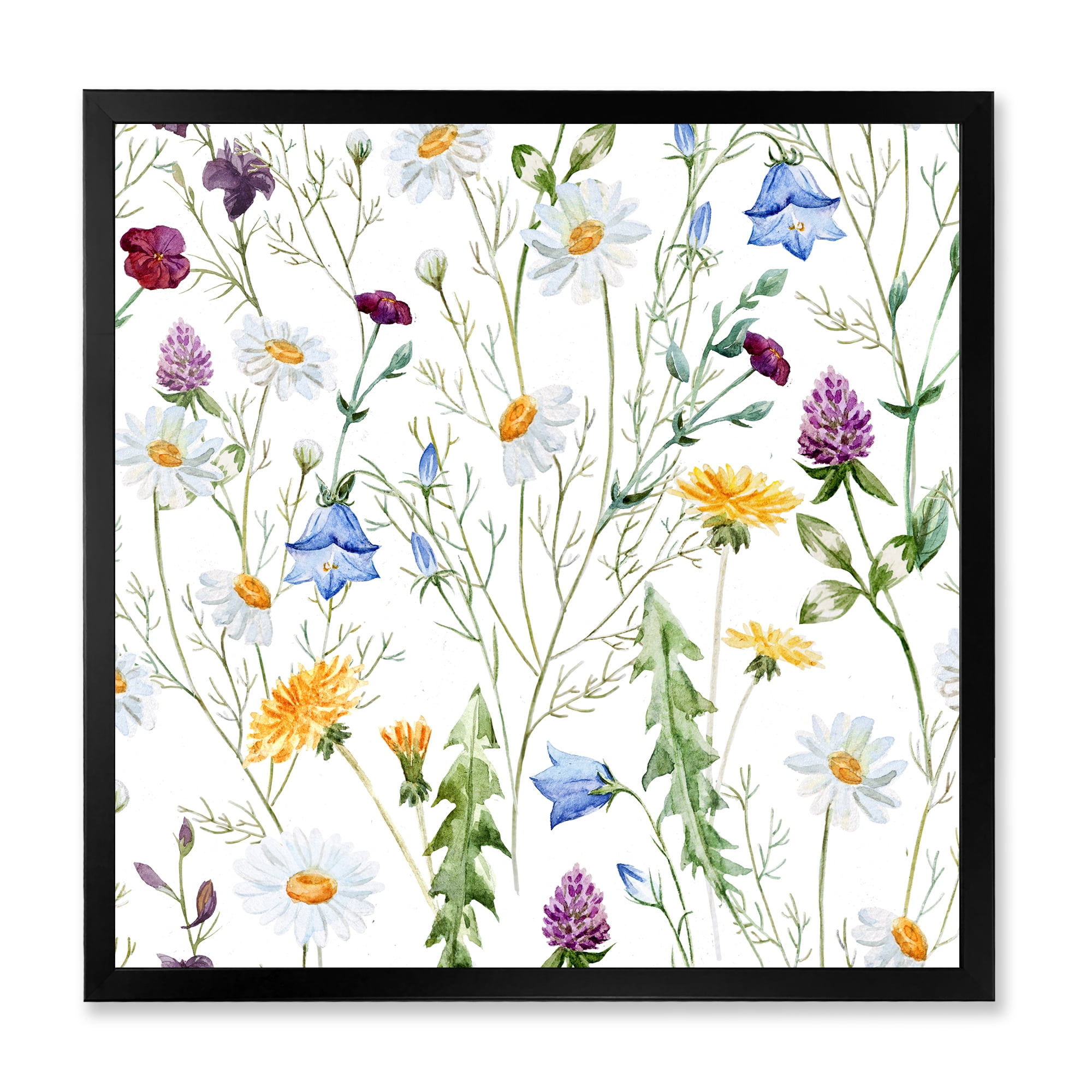 Designart 'Wildflowers Clover Bell and Chamomile III' Traditional Framed Art Print