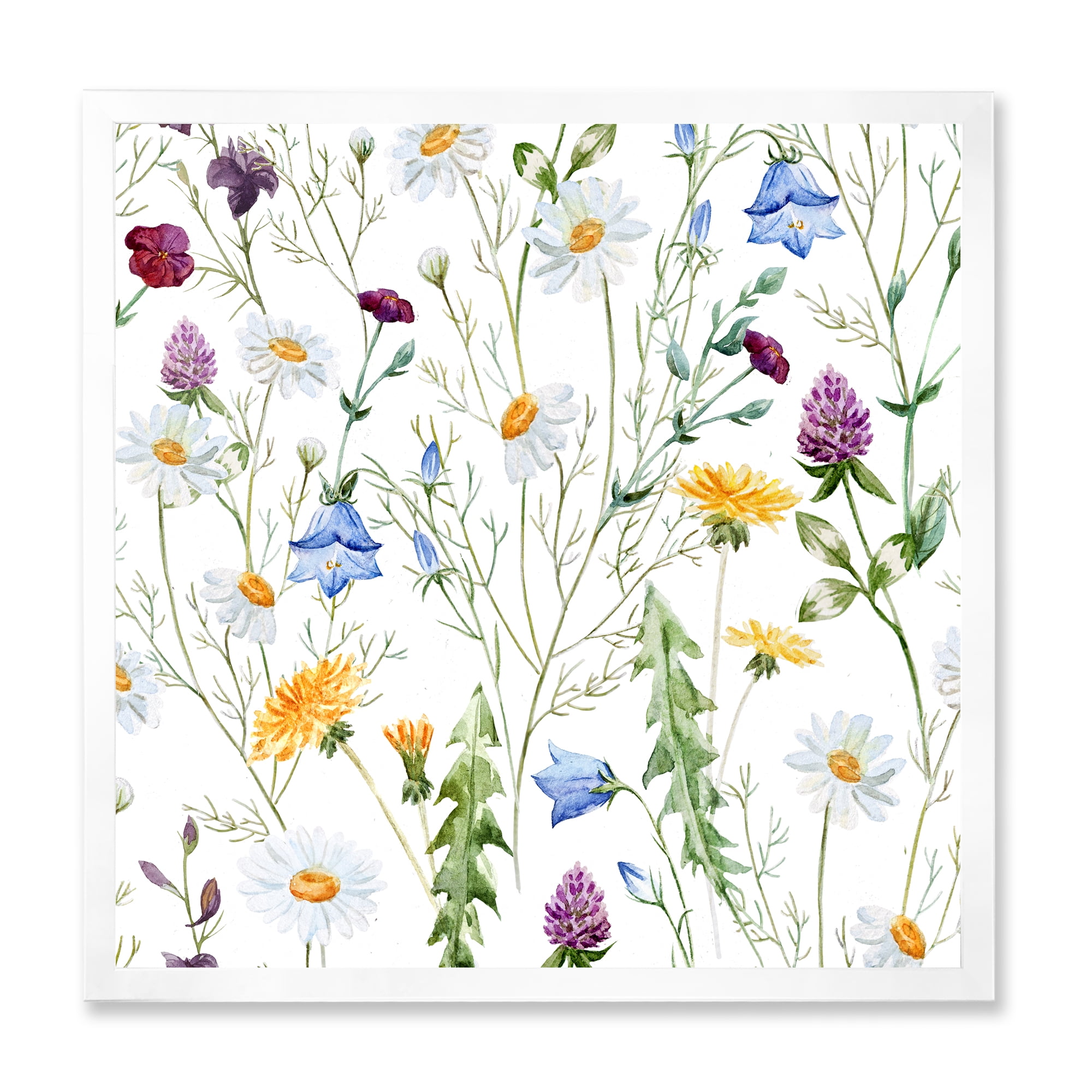Designart 'Wildflowers Clover Bell and Chamomile III' Traditional Framed Art Print