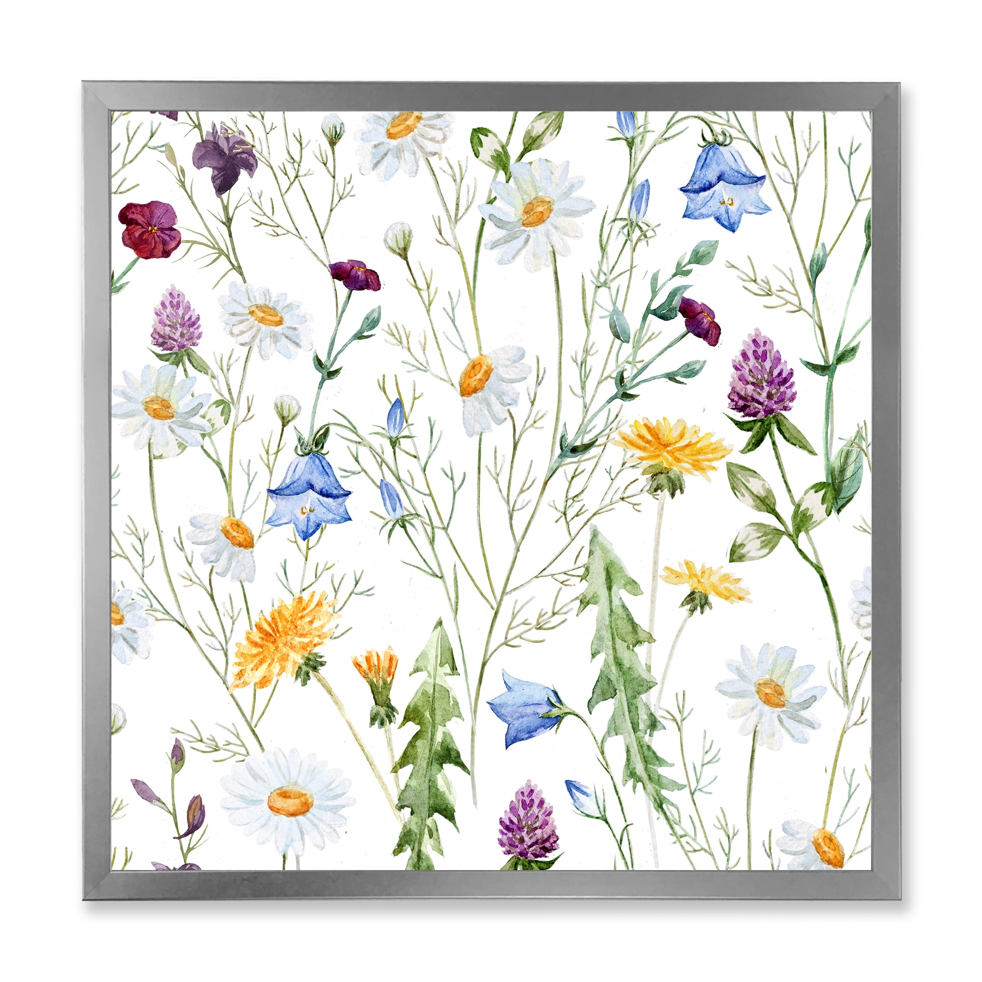 Designart 'Wildflowers Clover Bell and Chamomile III' Traditional Framed Art Print