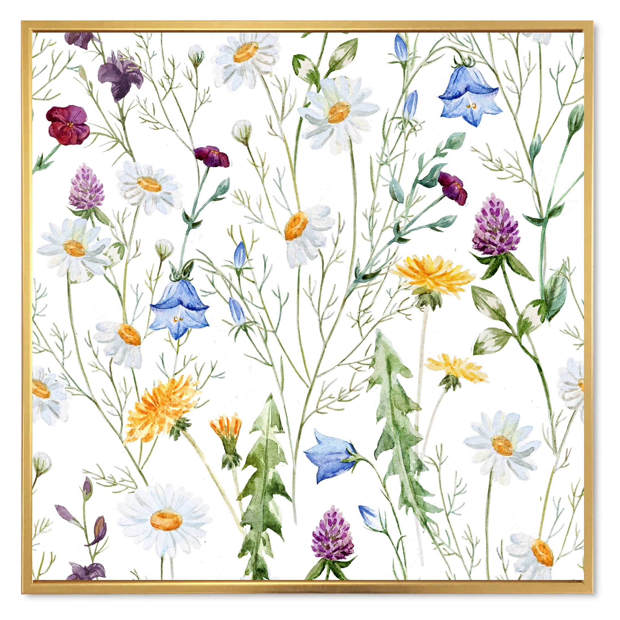 Designart 'Wildflowers Clover Bell and Chamomile III' Traditional Framed Canvas Wall Art Print