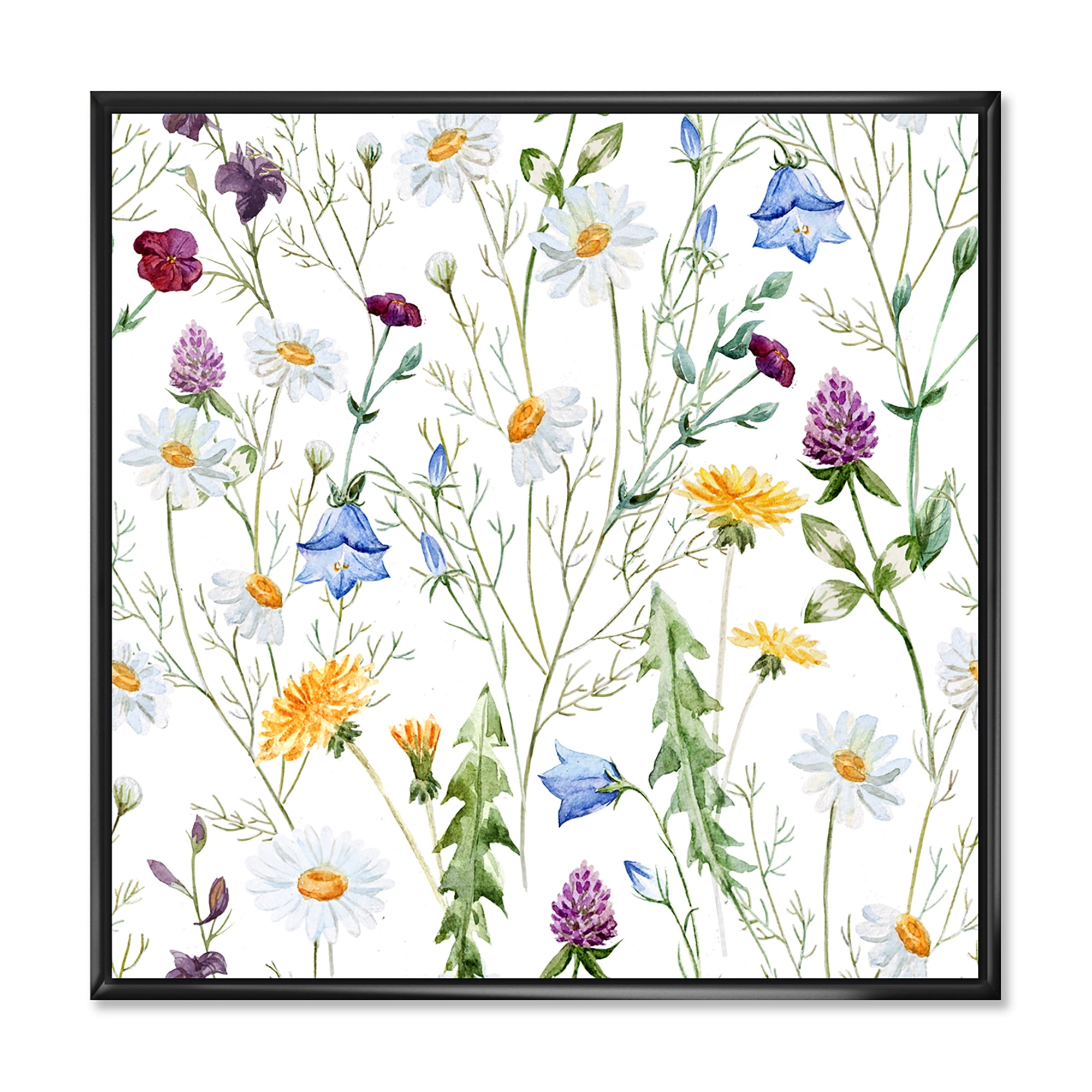 Designart 'Wildflowers Clover Bell and Chamomile III' Traditional Framed Canvas Wall Art Print