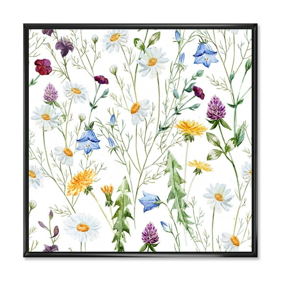 Designart 'Wildflowers Clover Bell and Chamomile III' Traditional Framed Canvas Wall Art Print