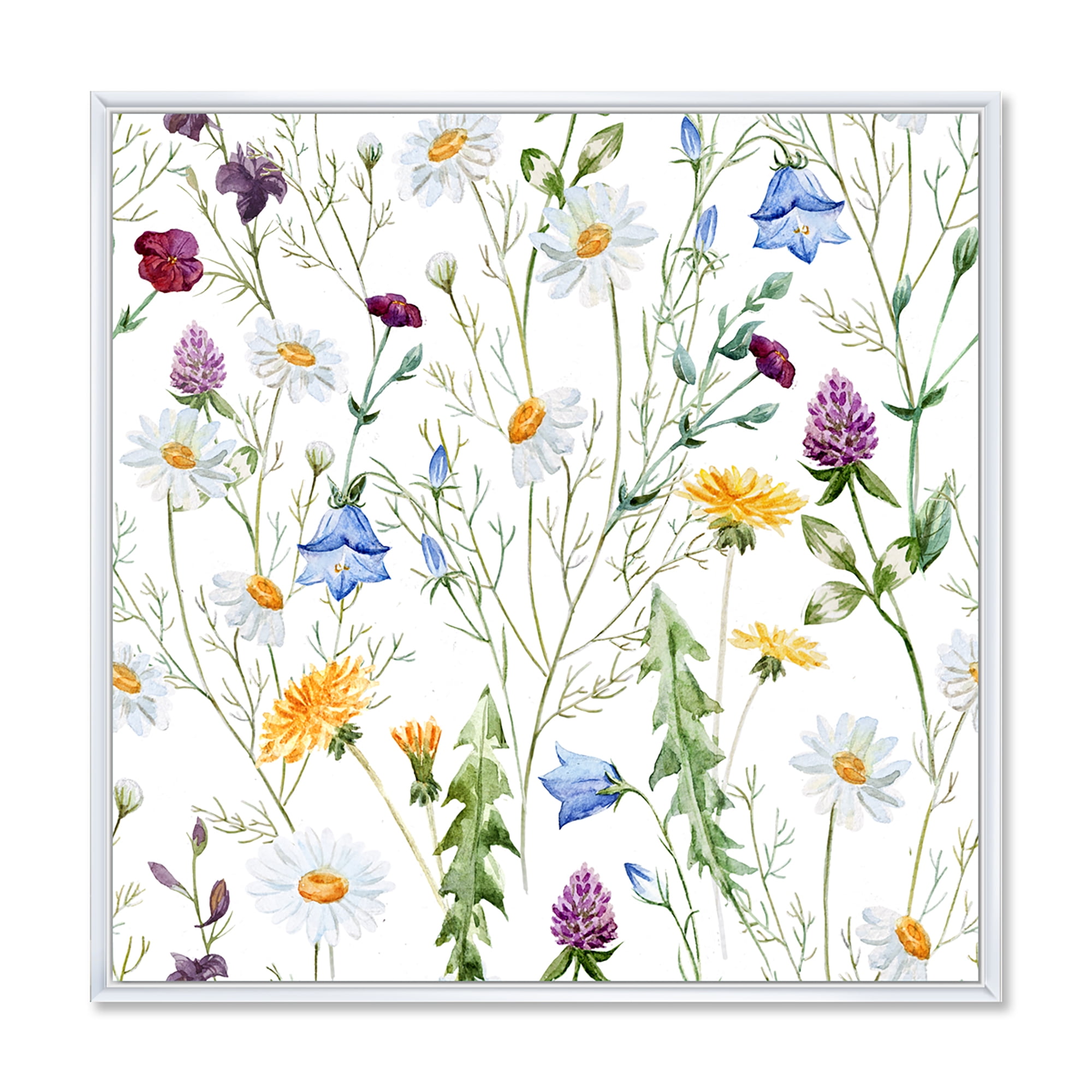 Designart 'Wildflowers Clover Bell and Chamomile III' Traditional Framed Canvas Wall Art Print