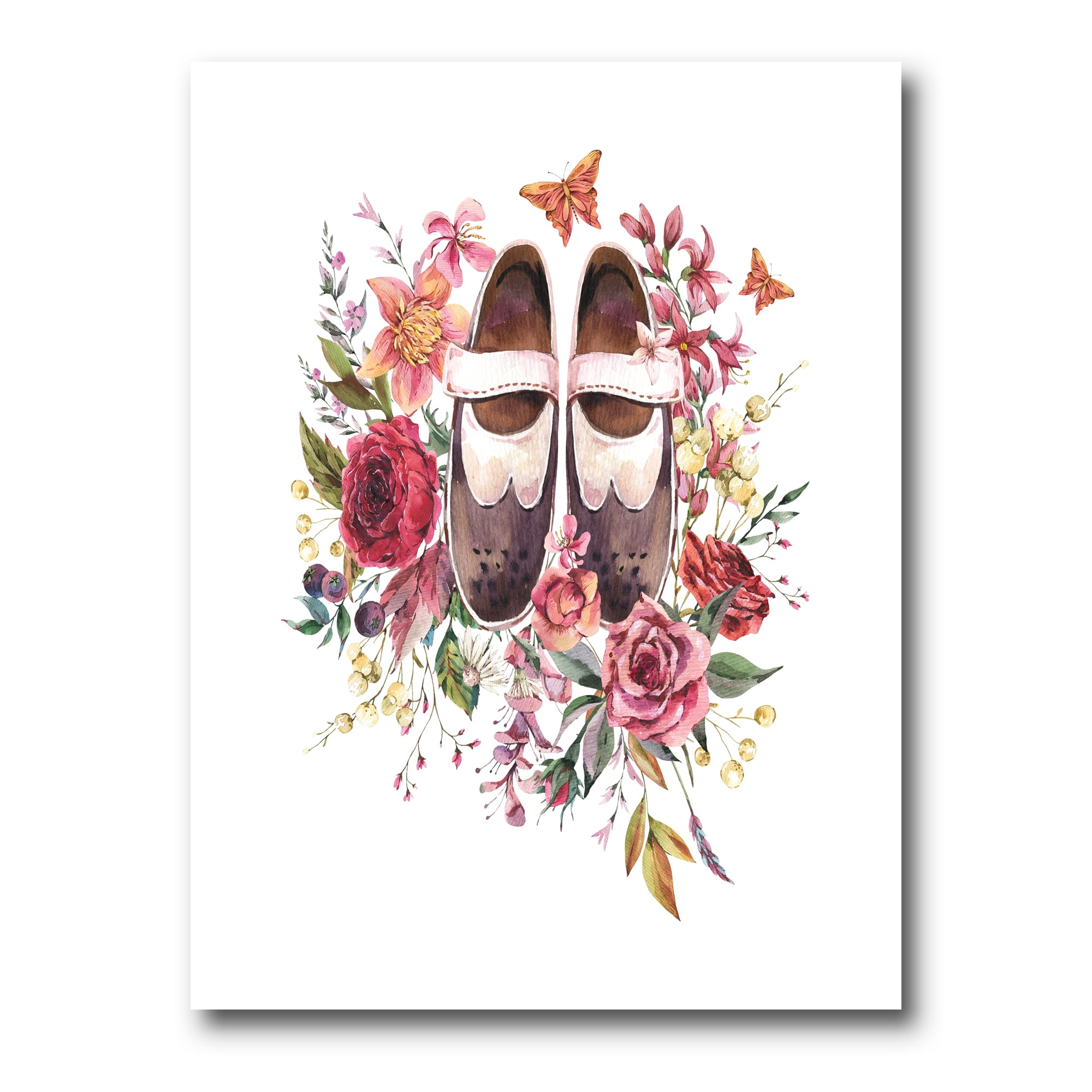 Designart ' Wildflowers With Ancient Oxford Shoes ' Farmhouse Canvas Wall Art Print