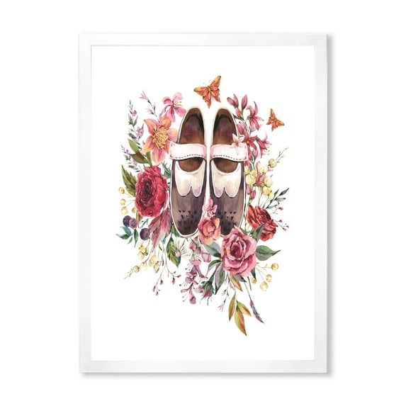 Designart 'Wildflowers With Ancient Oxford Shoes' Farmhouse Framed Art Print