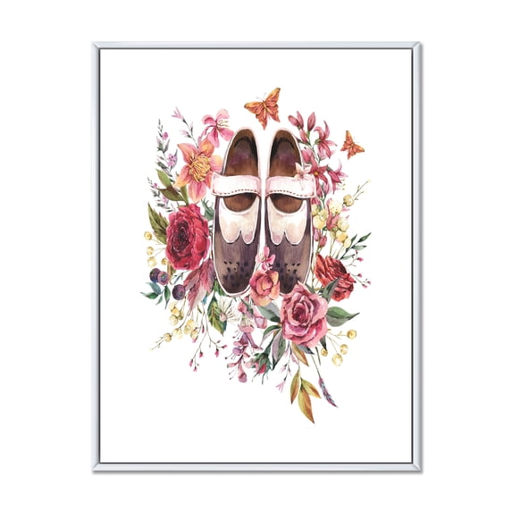 Designart 'Wildflowers With Ancient Oxford Shoes' Farmhouse Framed Canvas Wall Art Print