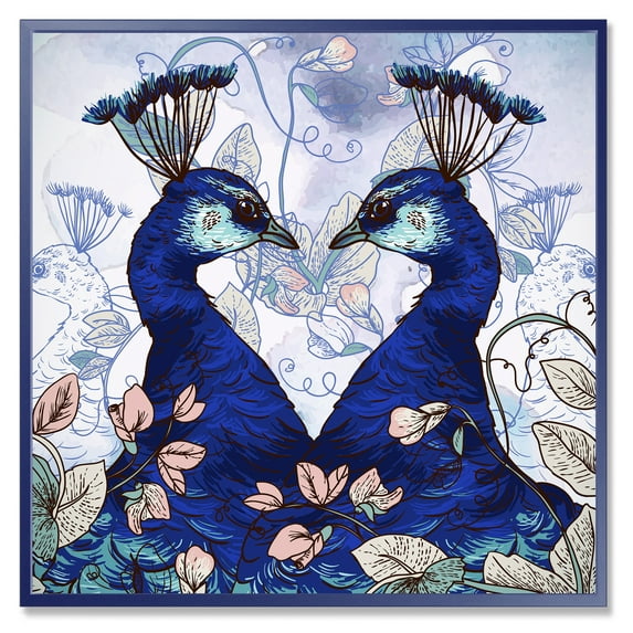 Designart 'Wildflowers With Two Blue Peacocks' Traditional Framed Canvas Wall Art Print
