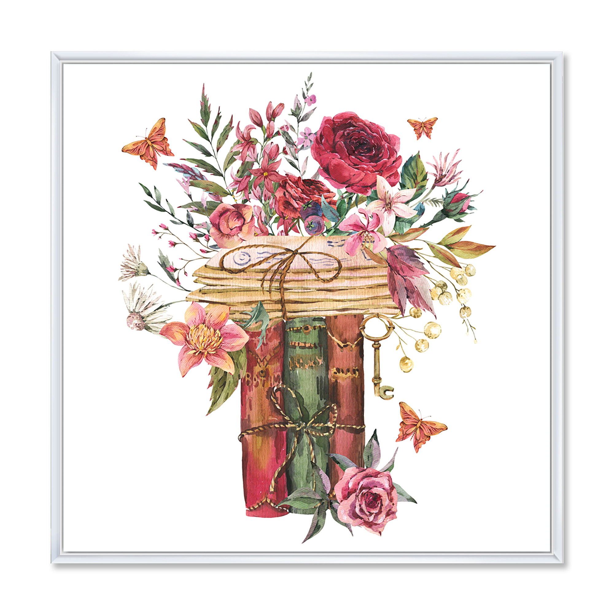 Designart 'Wildflowers With Vintage Old Books' Farmhouse Framed Canvas Wall Art Print
