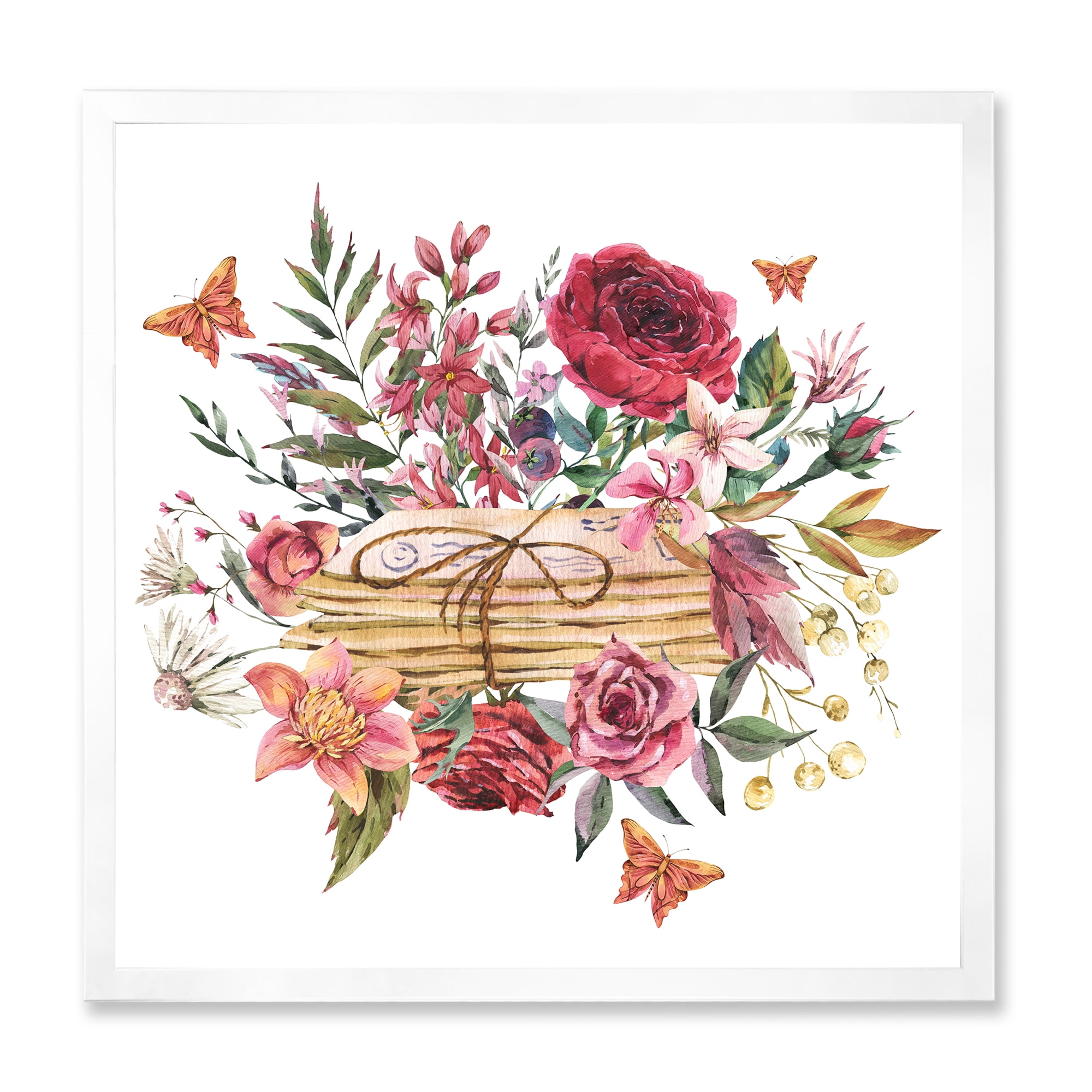 Designart 'Wildflowers With Vintage Old Letters' Farmhouse Framed Art Print