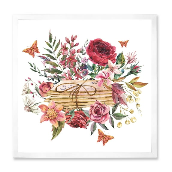 Designart 'Wildflowers With Vintage Old Letters' Farmhouse Framed Art Print