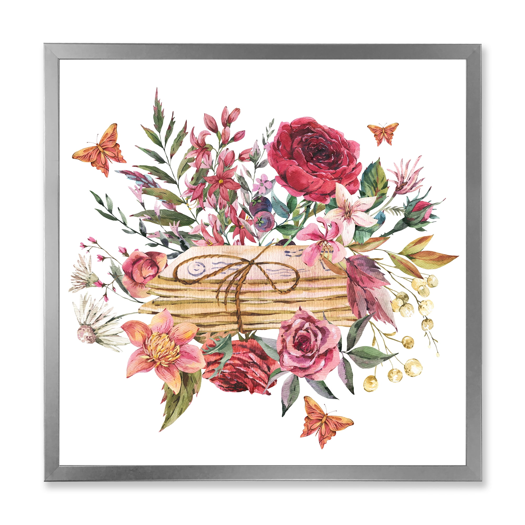 Designart 'Wildflowers With Vintage Old Letters' Farmhouse Framed Art Print