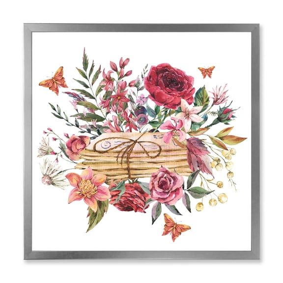 Designart 'Wildflowers With Vintage Old Letters' Farmhouse Framed Art Print