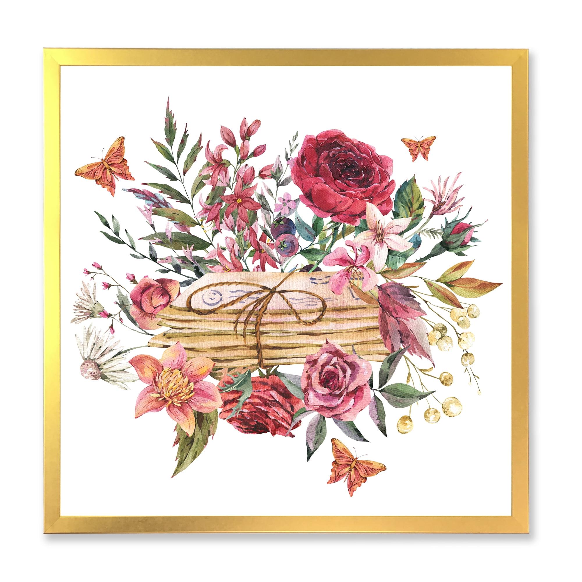 Designart 'Wildflowers With Vintage Old Letters' Farmhouse Framed Art Print