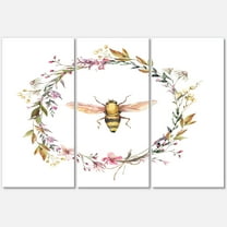 Designart ' Wildflowers Wreath and A Bee ' Farmhouse Canvas Wall Art Print